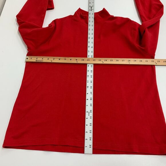 Lands End Mock Neck Shirt Womens L Large Red Solid Long Sleeve Pullover Cotton - Picture 7 of 12